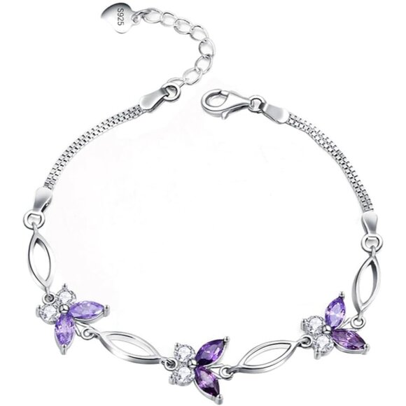 Gifts for Women S925 Sterling Silver Purple Butterfly BraceletAdjustable Charm